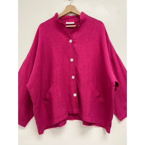 Bryn Walker Danuta Linen Jacket Lagenlook Boxy Oversized Mandarin Collar- Medium - Picture 3 of 10